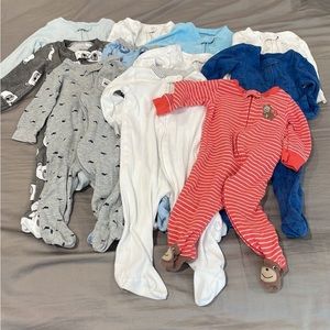 Carters 9 month bundle 11 long sleeve footed onesies with zipper